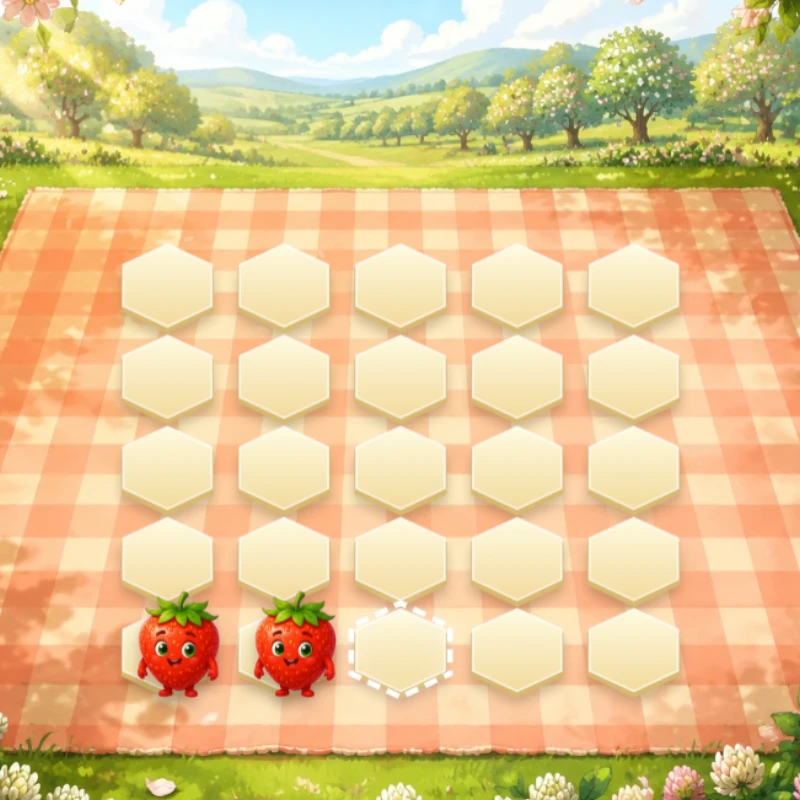 Smiling fruit pieces arranged on cream hexagonal picnic tiles